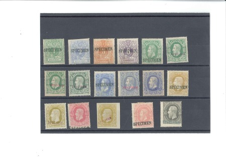 Stamp of Belgium » Belgique. 1869-83 Nouveaux types et nouvelles valeurs - La Genèse Lot de 17 timbres avec surcharges SPECIMEN différe