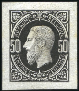 Stamp of Belgium » Belgique. 1869-83 Nouveaux types et nouvelles valeurs - La Genèse Épreuve du coin du 50c, type adopté, en noir sur p
