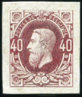Stamp of Belgium » Belgique. 1869-83 Nouveaux types et nouvelles valeurs - La Genèse Épreuve du coin du 40c en rose lilacé sur carton f