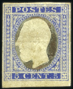 Stamp of Belgium » Belgique. 1869-83 Nouveaux types et nouvelles valeurs - La Genèse Proposition de Hannoteau, Épreuve du coin d'un 5c 