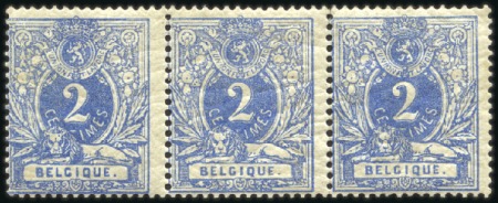 Stamp of Belgium » Belgique. 1869-83 Nouveaux types et nouvelles valeurs - Émission 2c BLEU DE PRUSSE en bande de trois, neuf sans cha