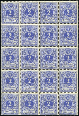 Stamp of Belgium » Belgique. 1869-83 Nouveaux types et nouvelles valeurs - Émission 2c outremer vif en bloc de vingt, neuf sans charni