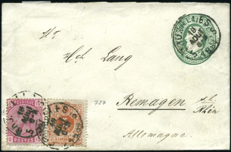 Stamp of Belgium » Belgique. 1869-83 Nouveaux types et nouvelles valeurs - Émission 5c ambre en combinaison avec 1883 10c rose sur env