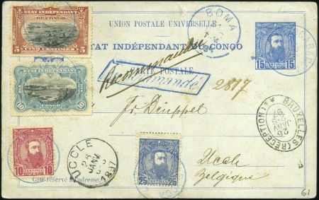 1887 Léopold II, 10c rouge et 25c bleu plus 5c et 
