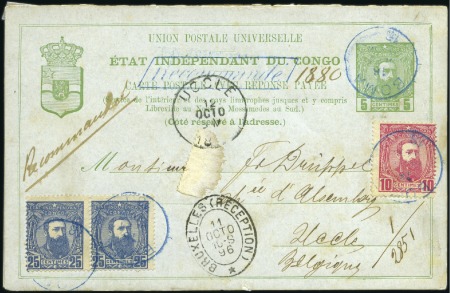 1887 Léopold II, 10c rouge et 25c bleu (2) sur ent