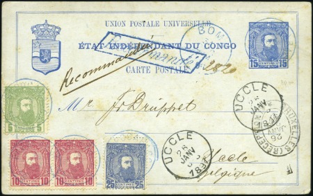 1887 Léopold II, 5c vert (pli), 10c rouge (2) et 2