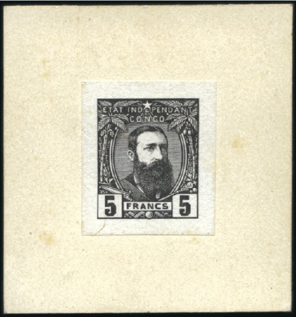 Stamp of Belgian Congo » Congo Belge 1887 Léopold II - Genèse Épreuve du coin du 5F en noir sur papier chine col