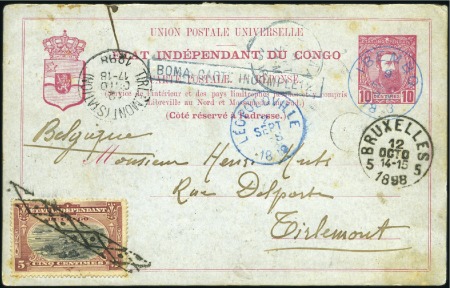 1887 Léopold II, carte postale réponse de 10c de M