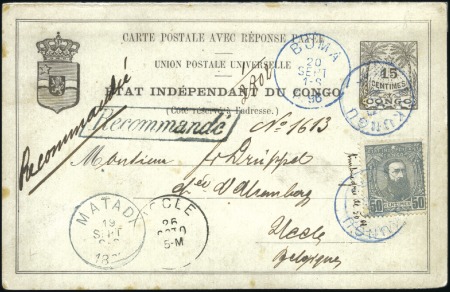 1887 Léopold II, 50c gris sur entier postal à 15c 