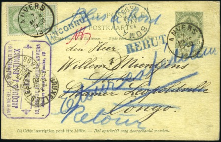 Stamp of Belgian Congo » Congo Belge Courrier rentrant 1898 Entier postal avec affr. compl. de 5c d'Anver