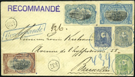 1887 Léopold II, 5c vert, 25c bleu, 50c gris ensem