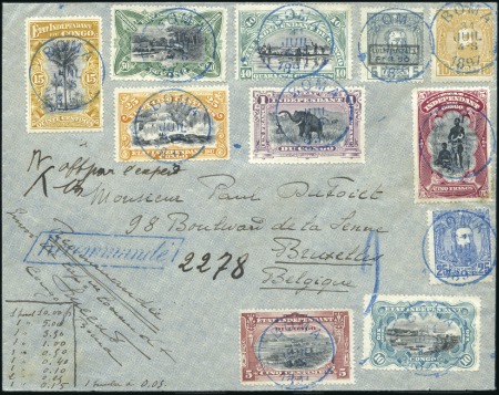 1887 Léopold II, 10F ocre-jaune et 25c bleu plus C