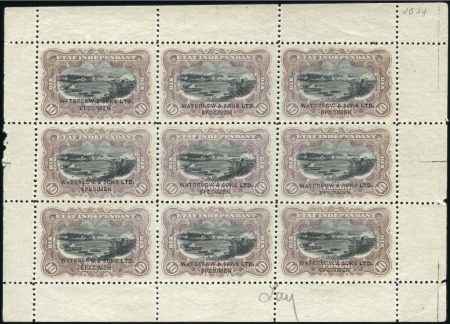 Stamp of Belgian Congo » Congo Belge 1894 « Mols » - Timbres 10c épreuve publicitaire en feuillet de 9 exemplai
