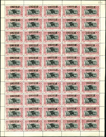 Stamp of Belgian Congo » 1909 Local Surcharge 1F carmin, surcharge de type 4, feuille complète d