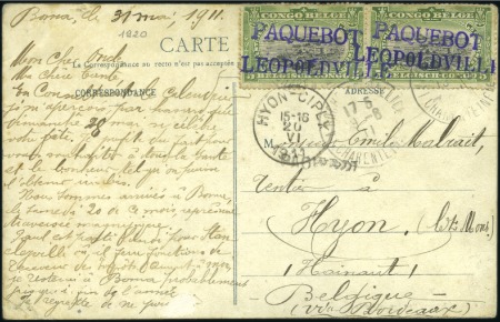 Stamp of Belgian Congo » Congo Belge Poste Fluviale 1911 (31.05) Carte postale pour Hyon avec "Bilingu