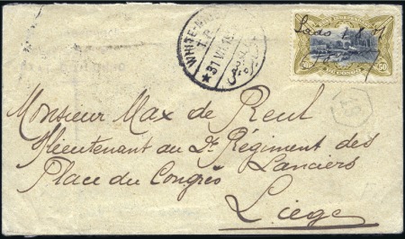 Stamp of Belgian Congo » Lado Enclave 1908 (01.08) Enveloppe pour Liège affranchie du 50