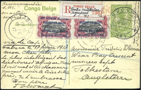 Stamp of Belgian Congo » Ruanda Urundi 1916 Est Africain Allemand, 10c carmin (2) sur ent