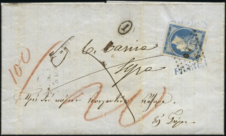 Stamp of Greece » Large Hermes Heads » 1861 Paris print 20L Prussian Blue on cover from Rhodes to Syros da