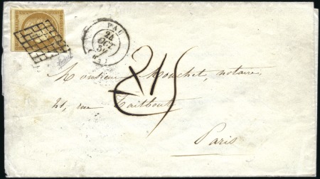 Stamp of France 1849 10c bistre-jaune, bien margé (juste en coin m