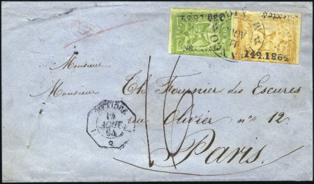 1864 Enveloppe avec Mexique 4c + 2c obl. Mexico, c