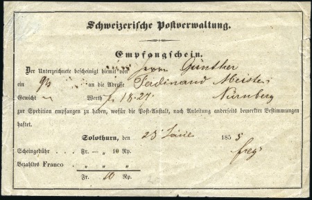 1859 Empfangsschein für einen Wertbrief (18.27Fr.)