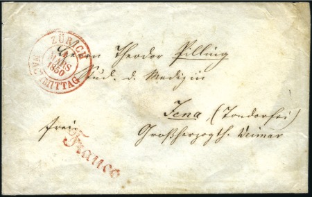 Stamp of Switzerland / Schweiz » Vorphilatelie 1850 Barfrankierter Umschlag nach Jena (Weimar), r