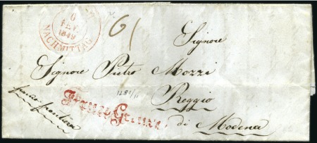1849 Faltbrief von Zürich (6.2.49) nach Reggio mit