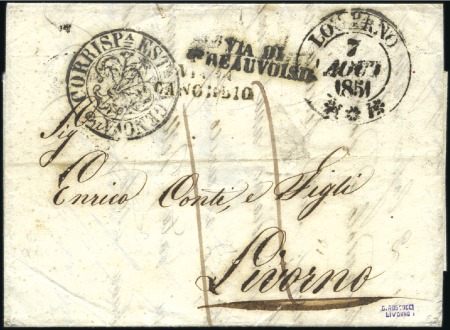 Stamp of Switzerland / Schweiz » Vorphilatelie 1851 Faltbrief von Locarno (1.8.51) nach Livorno, 