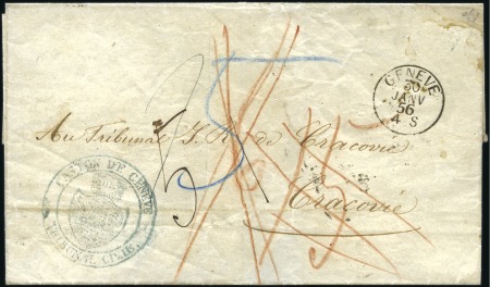 1856 Amtlicher Umschlag von Genf (30.1.56) nach Kr