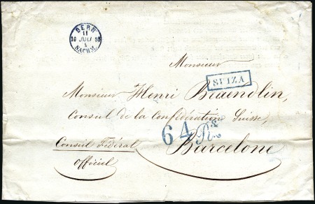 1855 Briefumschlag gest. BERN 11 JULI 1855 nach Ba