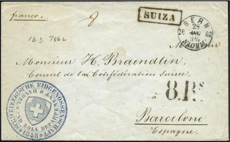 Stamp of Switzerland / Schweiz » Vorphilatelie 1862 Briefumschlag gest. BERN 28 MÄRZ 1862 nach Ba