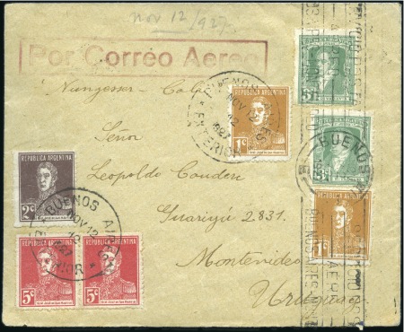 Stamp of Argentina 1927 (12 Nov.) Cover flown on "Nungesser-Coli" pla