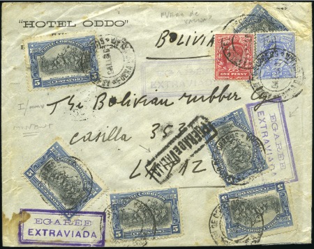 Stamp of Chile 1911 (Feb 27) Envelope with six 1910 5c Independen