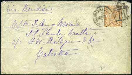 1878 (Jan 31) Envelope from Sunderland to India wi