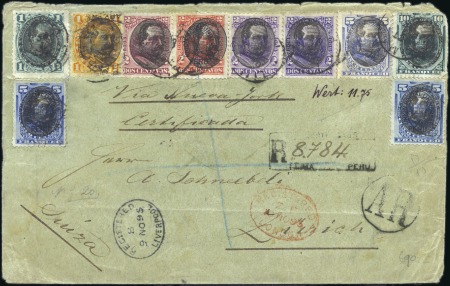 Stamp of Peru 1895 Envelope sent AR registered to Switzerland wi