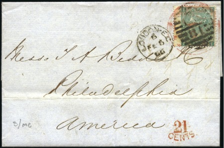 1866 (Feb 6) Cover from London to the USA with 186