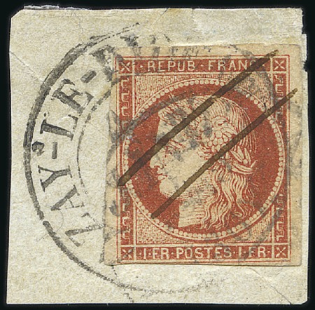 1849 1F vermillon avec rarissime oblitération gran