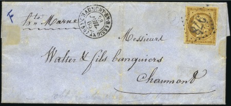 Stamp of France 1849 10c bistre-brun avec rarissime oblitération g
