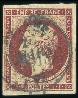 Stamp of France 1853-60 1F Empire carmin oblitéré par Petits Chiff