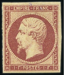 Stamp of France 1853-60 Empire ND 1F carmin, réimpression officiel
