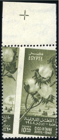 Stamp of Egypt 1948 Cotton Congress 10m top marginal with oblique