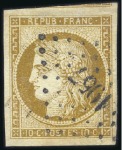 Stamp of France 1849 10c bistre-jaune: sélection de trois oblitéré