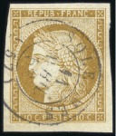 Stamp of France 1849 10c bistre-jaune: sélection de trois oblitéré