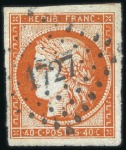 Stamp of France 1849 40c orange : deux exemplaires avec belles mar