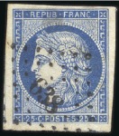 Stamp of France 1849 25c bleu: quatre exemplaires avec belles marg