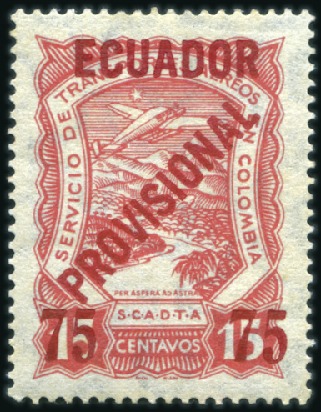 Stamp of Ecuador 1929 Scadta 50c on 10c to 3s on 60c, complete set 