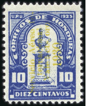 Stamp of Honduras 1930 Airmail 5c on 10c with yellow ovpt, mint, ver