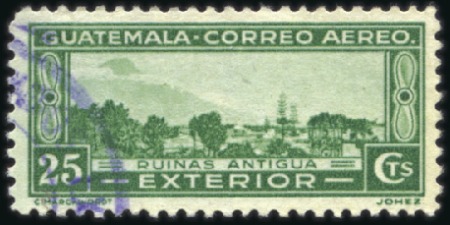 Stamp of Guatemala 1935-37 Airmail 25c green, used showing QUETZAL MI