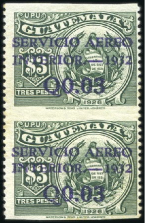Stamp of Guatemala 1932-33 Airmail 3c on 3p green, mint vertical pair