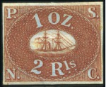 1857 Pacific Steam Navigation Company: 1r blue & 2
